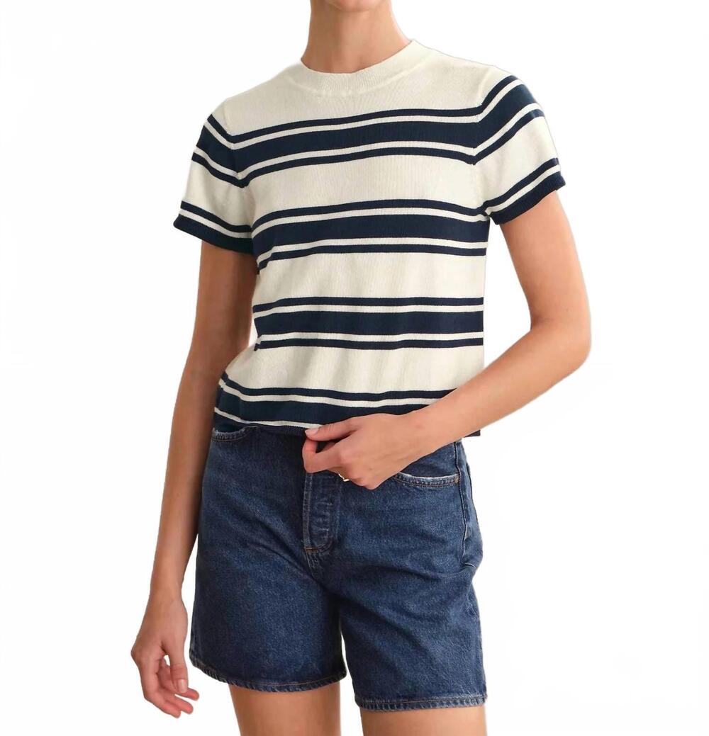 NEW 525 AMERICA nerida striped sweater tee in chalk/dark blue